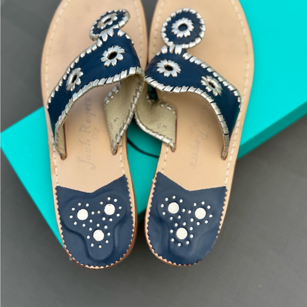 Jack Rogers Women's Navy Sandals with Platinum Accents - size 8M - Picture 2 of 6